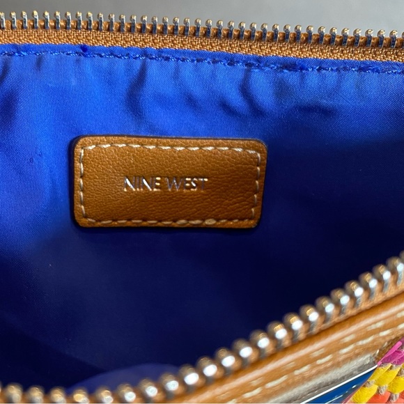 NINE WEST Multi-Color Woven Zip Close Silver Chain Strap Bag Purse - Picture 6 of 6